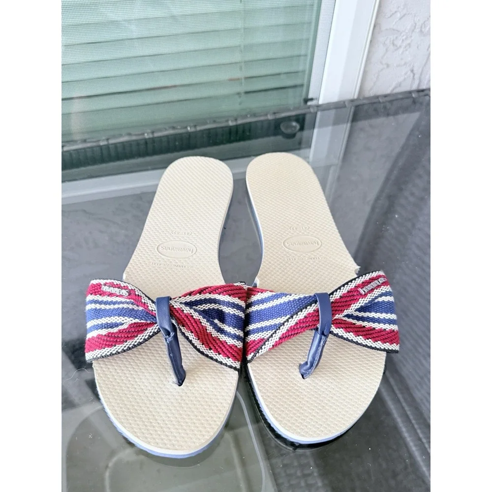 HAVAIANAS You St. Tropez Fita Stripe Flip Flops Womens 11-12 41-42 White USA